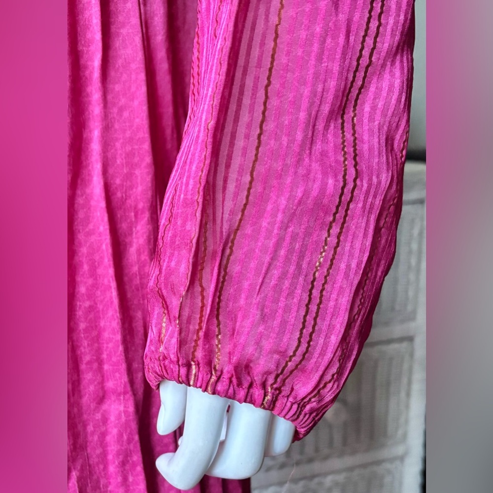 Anthropologie Riviera Jumpsuit Low Cut Wide-Leg Hot Pink w/ Gold stripes size M - Picture 10 of 15